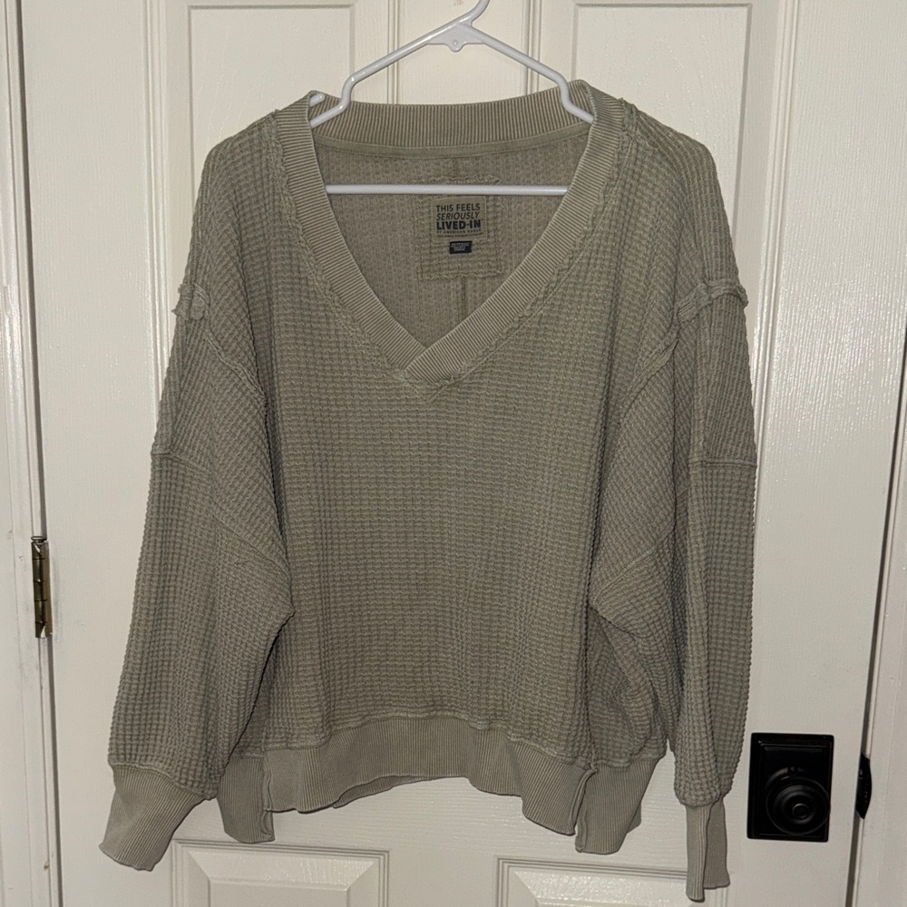 American Eagle Outfitters Oversized V-Neck Sweater - Sage
